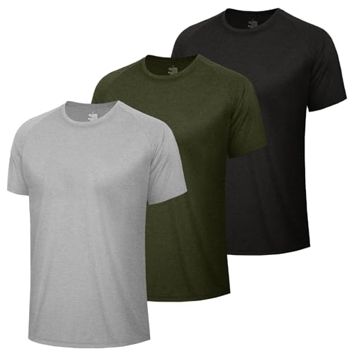 Image of BOOJO 3 Pack Workout Mens Shirts - Quick Dry Causal Moisture Wicking Work Gym Athletic Short Sleeve for Running Sport Lounge