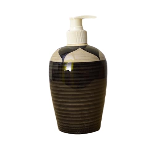 Image of Ceramic Liquid Soap Dispenser, 450 ml, Graphite | Refillable Pump Bottle for Hand Wash, Lotion, Shampoo & Kitchen Use, 2 Pieces