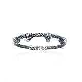 Albert Hern Stingray Leather Cord with Four Human Skulls Silver Stingray Texture & Silver Clasp Closure | Jewelry for Men (Grey)