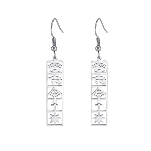 Cartouche - Pendientes colgantes para mujer, diseño de ojo de Horus/Ankh, con nombre personalizado, jeroglífico, amuleto egipcio antiguo, regalo de joyería, Acero inoxidable