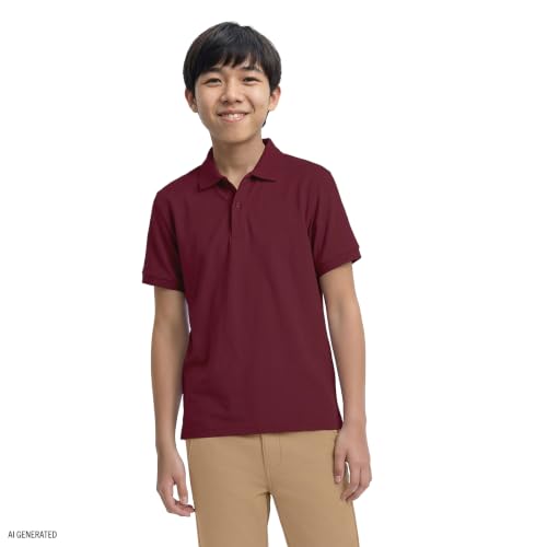 Image of IZOD Boys' School Uniform Short Sleeve Polo Shirt, Button Closure, Comfortable & Soft Pique Fabric