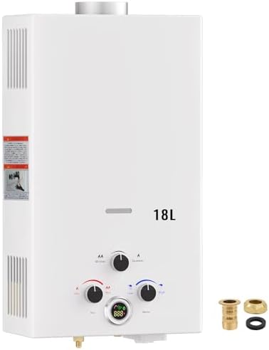 Gas Water Heater,18L Outdoor Instant Water Heater with Digital Di...