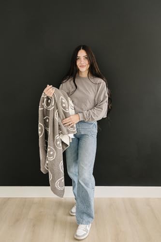 Image of Mebie Baby Charcoal Smiley Plush Lovey Blanket 15x20 - Soft, Lightweight, Breathable | Available in Two Sizes