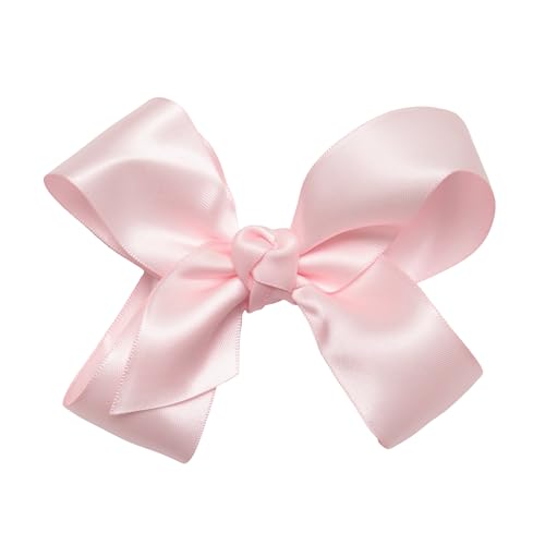 Moños de raso para niñas con nudo en el centro en pinza, color rosa claro