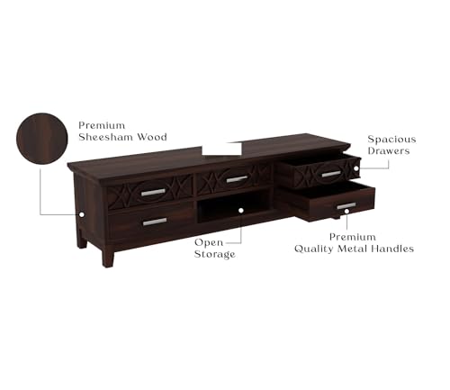 Image of Solid Sheesham Wood TV Unit for Living Room | TV Stand | TV Cabinet with Storage for Living Room and Hotel Furniture (Walnut Finish-02)