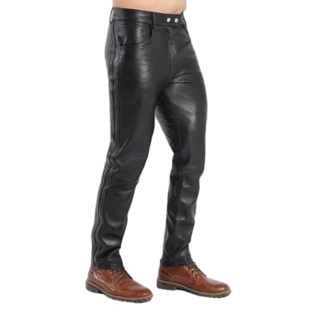 Men's Traditional Leather Fashion Western American Genuine Cowhide Biker Leather Pants