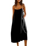 codcm Womens Summer Dresses Sleeveless Spaghetti Strap Lounge Dress Flowy A-Line Midi Dress(Black,Small)