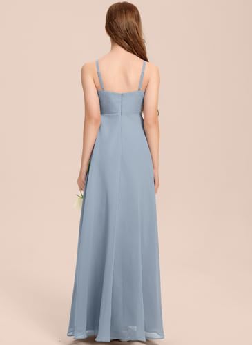 Junior Bridesmaid Dress for Teen Girls, Flower Girl Dresses A-line V-Neck Floor-Length Chiffon2