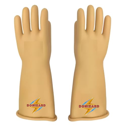 M VIDYUT 11000 KVA Safety Electrical Insulated Latex Rubber Seamless Handle Gloves 14 inch (355mm, Yellow) Pack of 1 Pair