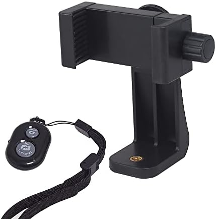 Phone Tripod Mount Adapter & Smartphone Remote Controller, Ruittos Smartphone Holder Clip Compatible with iPhone Samsung and All Cell Phones, Rotates Vertical Horizontal Adjustable Clamp