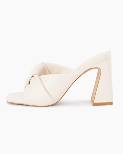 Coutgo Womens Chunky Heeled Mules Puffy Knot Square Open Toe Slip On Sandals Summer Evening Party Prom Shoes4