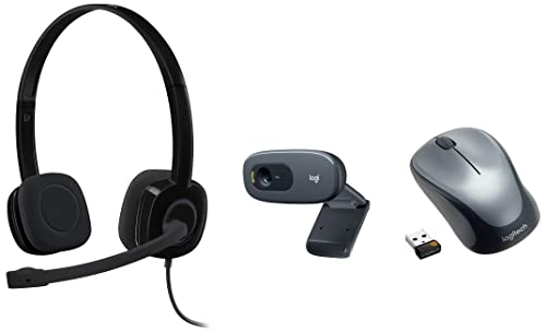 Image of Logitech C270 Digital HD Webcam with Widescreen HD Video Calling, HD Light Correction, Noise-Reducing Mic - (Black, HD 720p /30fps) & M235 Wireless Mouse - Black /Grey & H151 Headphones (Black)