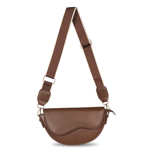EXTREE crossbody Bags for Women,Trendy Shoulder Vegan Leather Handbags, Satchel Purse with Adjustable Wide Vintage Strap Ab Brown