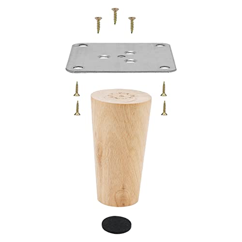 MANCHAP 4 PCS 10cm/4 Inch Wooden Furniture Legs, Wood Sofa Legs with Mounting Plate, Screws and Anti-Slip Mats - Image 3