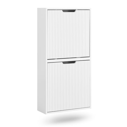 SoBuy Meuble Chaussure Mural Blanc - Meuble Chaussure Entrée - Montage Vertical/Horizontal - Rangement Étagère Fine - Rangement Chaussures pour Petite Entrée ou...