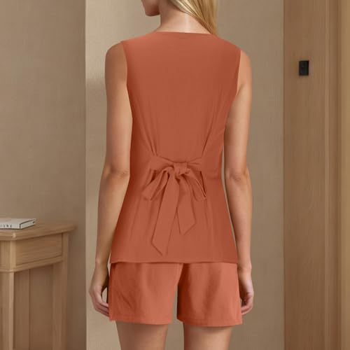 Women Summer 2 Piece Blazer Outfits 2025 V Neck Sleeveless Button Down Vest Shorts Sets Business Work Matching Set4