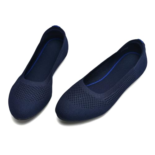 Image of poemlady Women's Ballet Flat Shoes Dress Shoes Knit Round Toe Slip On Ballerina Walking Flats Shoes for Woman Low Wedge Casual