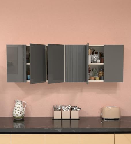 Image of SPECIALITY PANELS 6 Door Mirror Glossy Triple Layered UV Resistant Handless Cabinet Wall Mounted Storage Unit Space Saving Durable Cupboard for Kitchen Bathroom Living Room Utility Organizer