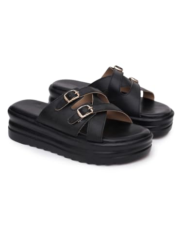Image of TRYME Women's Stylish Platform Heel Sandals | Comfortable Slip-On Fashion Footwear for College, Office & Casual Wear