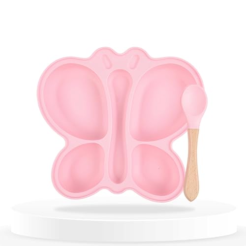 Image of Bembika Baby Feeding Essential Baby Dinner Set Silicone Tableware Set for Baby Infant Training Eating Utensils Butterfly Design - (Pack of 2)(Baby Pink)