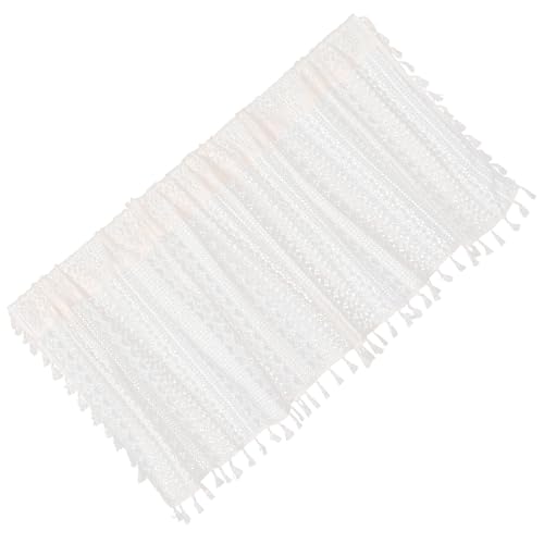 SAFIGLE Cortina Corta de Encaje Calado Rústico con Borlas Visillo Transparente para Cocina y Baño Protección contra Sol y Grasa Estilo Macramé para Ventana Pequeña y Dormitorio