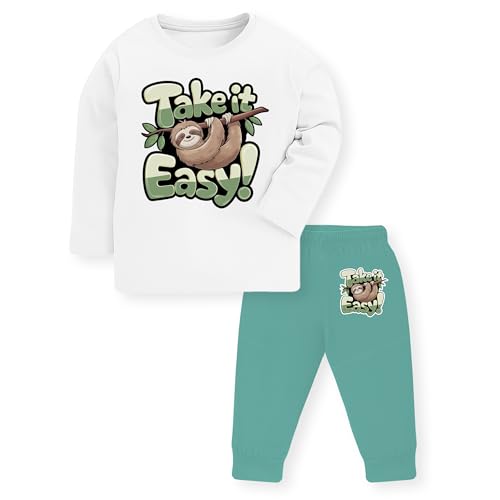 Image of TS LAVI TAVI Trendy Printed Unisex Cotton T-Shirt & Pyjama Set | Full Sleeve Top & Track Pant | Boys & Girls | Pack of 3 | Newborn & Kids