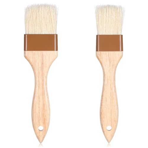 Lnngub 2 Stück Backpinsel Set, Naturborsten Backpinsel mit Holzgriff 2 Größen Kochpinsel Grillpinsel Wiederverwendbare Küchenpinsel für Öl, Butter, Saucen, Eiersaucen, Marinaden