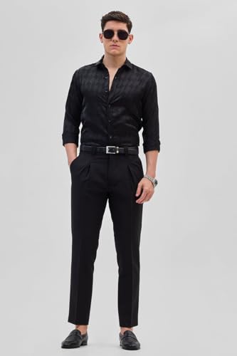 Image of SNITCH Men Trousers | Slim Fit Ankle Length Plain Design | Poly Blend Fabric with Medium Stretch & Button Closure for Formal
