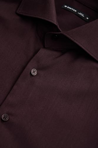 Image of SNITCH Men Formal Shirt | Tailored Slim Fit Full Sleeve Spread Collar Solid Style | Breathable Polyester Viscose Blend Twill Fabric for Office & Evening