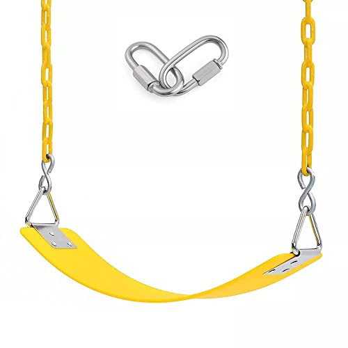 Image of REZNOR Heavy Duty Flexible Swing Seat with Metal Triangle Ring, 2 Meter Anti-Rust Chain Set for Kids & Adults, Playground, Jungle & Gym, Yellow