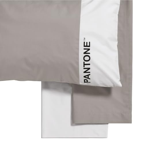 Pantone™ – Juego de sábanas de una plaza y media de algodón de 180 x 280 cm + sábana bajera ajustable de 130 x 200 cm con elásticos para colchón de hasta 30 cm de alto + 1 funda de almohada de 50 x 80
