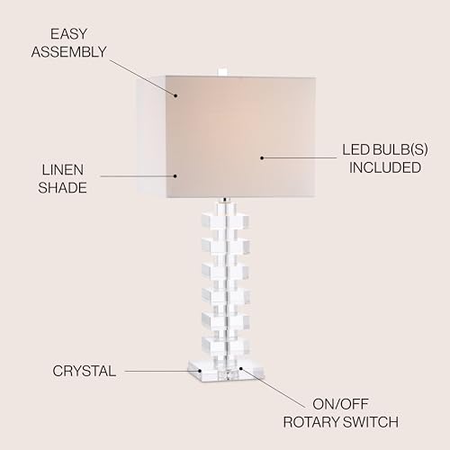 JONATHAN Y 28" Clear Geometric Stacked Crystal Table Lamp, Modern Glam Bedside Lamp for Living Room Bedroom, White Linen Rectangle Shade, LED Bulb Included JYL2054A by JONATHAN Y - Image 4