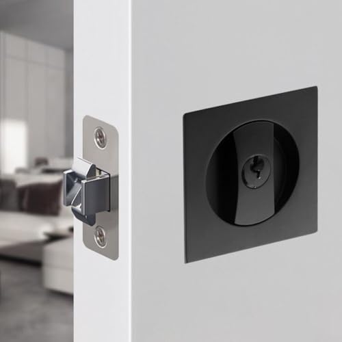 Cerradura Empotrada Cuadrada para Puerta Corredera en Acabado Negro Mate con Herrajes de Privacidad de Zinc para Puertas de Dormitorio o Baño miniatura 7