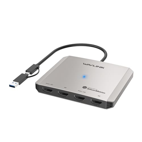 WAVLINK 4-Port HDMI Splitter, USB C to Quad Monitor 4K Adapter, Universal USB A to HDMI Extended...
