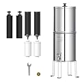 AQUA CREST Gravity Water Filter System, 304 Stainless Steel Countertop System with 6 Filters and Anti-Slip Stand, Reduce Fluoride and Chlorine, 2.25G, for Home, Camping, RVing, Off-Grid, Emergencies