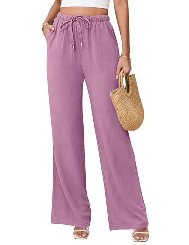 Image of Linen Pants for Women Flowy Palazzo Pants Boho High Waist Wide Leg Trousers Summer Beach Vacation Outfits 2026