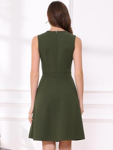 Image of Allegra K Women's Work Dress Round Neck Solid Color Sleeveless A-Line Business Casual Office Dresses