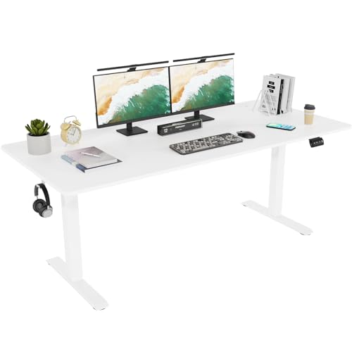 TRIUMPHKEY Mesa elevable 180x80cm, Standing Desk,Escritorio Elevable Eléctrico con 2 Alturas de Memoria, Agujero Pasante, Escritorio de Altura Ajustable 71-119cm Blanco