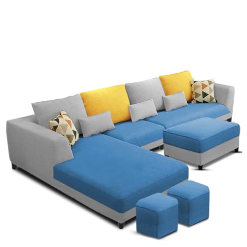 Image of Galib LHS 8 Seater L Shape Sofa Set for Living Room (Turquise Grey Fabric) Premium Fabric Sofa