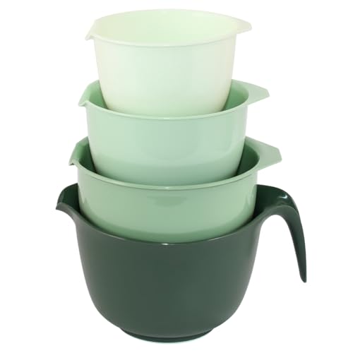 Glad Mixing Bowls with Pour Spout Set of 4 - Nesting Plastic Bowls (1.2qt 1.9qt 2.8qt and 3qt with Handle) - Non Slip Base Dishwasher Safe Kitchen Cooking and Baking Supplies Green