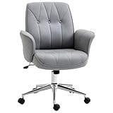 Vinsetto Microfiber Home Office Chair, Height Adjustable Button Tufted Computer Desk Chair with Swivel Wheels, Tilt Function and Padded Armrests, Light Gray