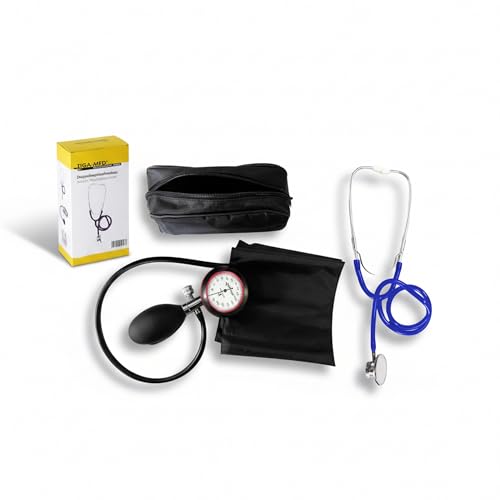 TIGA-MED Oberarm-Blutdruckmessgerät & Doppelkopf-Stethoskop Set – Aneroid Sphygmomanometer | Klinik-Qualität, MDR-zertifiziert | Manschette 22-32 cm | Präzise Messung & Auskultation (Blau)