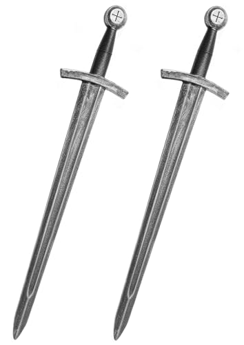 Crusader Knight Toy Sword 27.5 Plastics Sword Medieval Warrior Costume Accessories for Halloween Cosplay LARP Props (2pcs Simple)