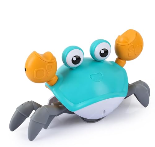 Image of PintreeLand Crawling Crab Baby Toys with Music & Light, Tummy Time Interactive Toddler Toy Automatically Avoid Obstacles for Boys or Girls (Blue)
