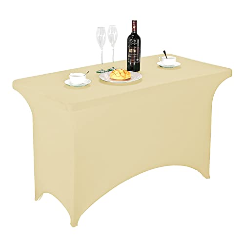 Image of FORLIFE Spandex Table Covers,Fitted Tablecloth for Rectangular Tables, Stretch Patio Table Covers, Universal Spandex Table Cover for Wedding, Banquet, Party (4ft, Champagne)