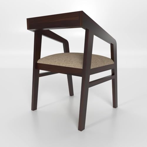 Image of Solid Sheesham Wood Dining Chair Set of 4 for Living Room & Dining Room | Wooden Arm Chair with Upholstered Cushion Seat