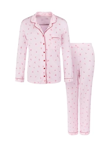 Dorina Pijama Charli Largo Camisa y Pantalones - Tejido Acanalado, Ajuste Holgado, Confort Ultimo, Rosa