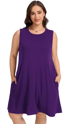 Image of elescat Plus Size Summer Dresses for Women Sleeveless Pockets Beach Tshirt Tank Sundress 2026