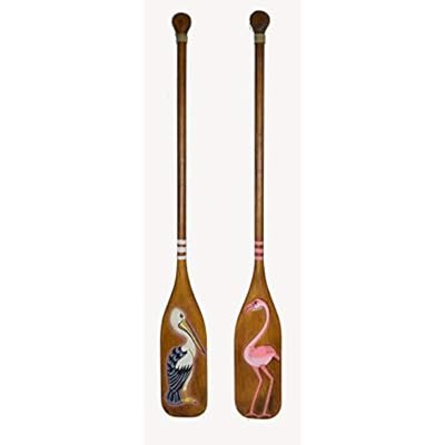 SET OF 2 NAUTICAL OAR PADDLE WITH FLAMINGO AND PELICAN WOODEN WALL ART DECOR 40" 31mmRdiSNeL. SS400