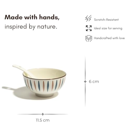 Image of Beyond Homes Set of 4 Soup Bowl with Spoon | Ceramic Microwave & Dishwasher Safe Bowls for Serving Soup, Curry, Custard, & Dessert | Bowl Set for Gifting & Daily Use (Teardrop)